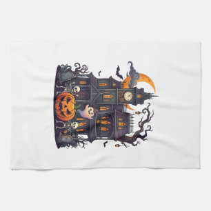Halloween Spukhaus Skelette Kürbis Geist Halbmond Geschirrtuch