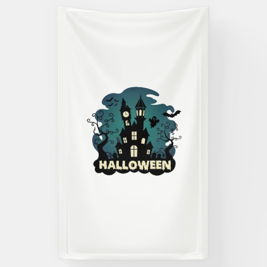 Halloween Spukhaus Uhrturm Fledermäuse Geist_1 Banner (Vertikal)