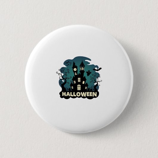 Halloween Spukhaus Uhrturm Fledermäuse Geist_1 Button (Vorderseite)