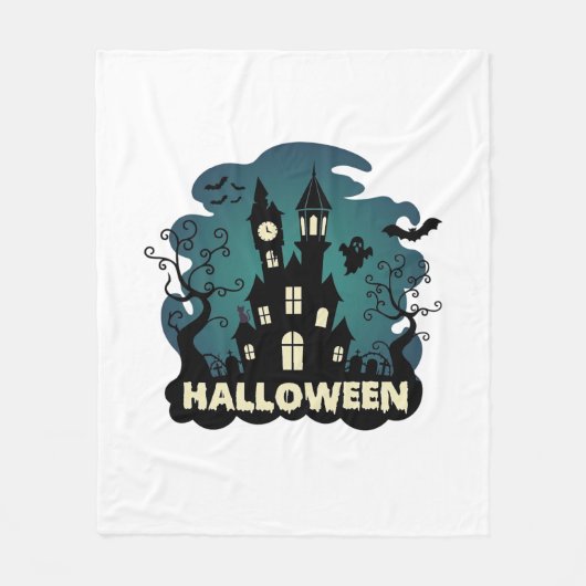 Halloween Spukhaus Uhrturm Fledermäuse Geist_1 Fleecedecke (Vorderseite)