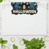 Halloween Spukhaus Uhrturm Fledermäuse Geist_1 Geschirrtuch (Gefaltet)