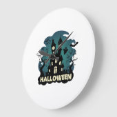 Halloween Spukhaus Uhrturm Fledermäuse Geist_1 Große Wanduhr (Winkel)