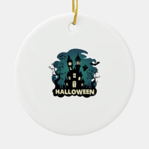 Halloween Spukhaus Uhrturm Fledermäuse Geist_1 Keramik Ornament