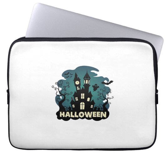 Halloween Spukhaus Uhrturm Fledermäuse Geist_1 Laptopschutzhülle (Vorderseite)
