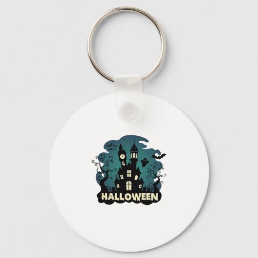 Halloween Spukhaus Uhrturm Fledermäuse Geist_1 Schlüsselanhänger (Vorderseite)