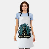 Halloween Spukhaus Uhrturm Fledermäuse Geist_1 Schürze (Getragen)