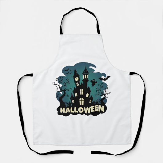 Halloween Spukhaus Uhrturm Fledermäuse Geist_1 Schürze (Vorderseite)