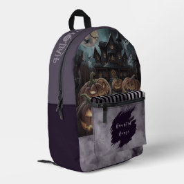 Halloween, Spukhaus und gruselige Kürbisse Bedruckter Rucksack