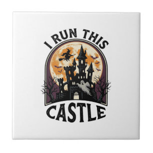 Halloween Spukschloss Hexe Mond Vintage-Shirt_ Fliese