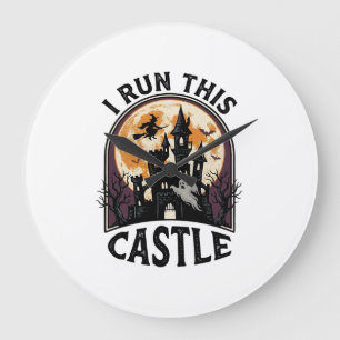 Halloween Spukschloss Hexe Mond Vintage-Shirt_ Große Wanduhr