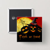 Halloween Square Button/Flying Hexe und Pumpkins Button (Vorne & Hinten)