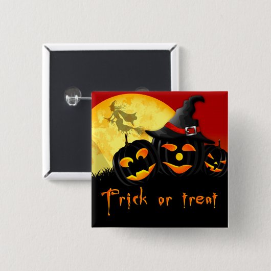 Halloween Square Button/Flying Hexe und Pumpkins Button (Vorne & Hinten)