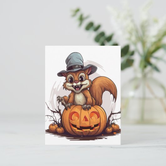 Halloween Squirrel Postkarte (Stehend Vorderseite)