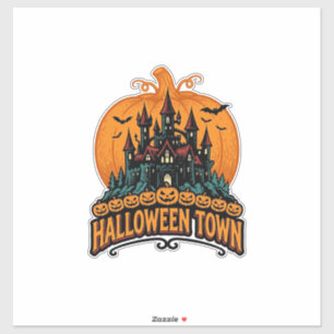 Halloween-Stadt Vintage Geisterburg Kürbis Desi Aufkleber