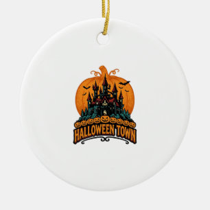 Halloween-Stadt Vintage Geisterburg Kürbis Desi Keramik Ornament
