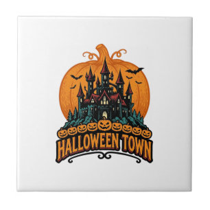 Halloween-Stadt Vintage Geisterburg Kürbis Design Fliese