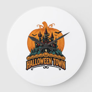 Halloween-Stadt Vintage Geisterburg Kürbis Design Große Wanduhr