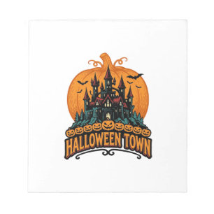 Halloween-Stadt Vintage Geisterburg Kürbis Design Notizblock