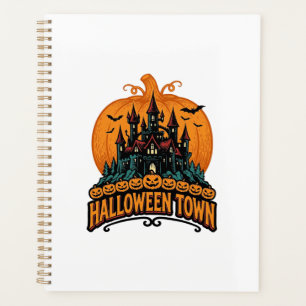 Halloween-Stadt Vintage Geisterburg Kürbis Design Planer