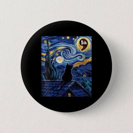 Halloween Starry Night Black Cat Comma La K Button (Vorderseite)