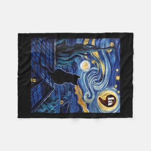 Halloween Starry Night Black Cat Comma La K Fleecedecke (Vorderseite (Horizontal))