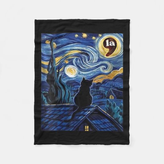 Halloween Starry Night Black Cat Comma La K Fleecedecke (Vorderseite)