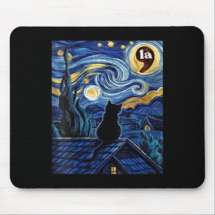 Halloween Starry Night Black Cat Comma La K Mousepad