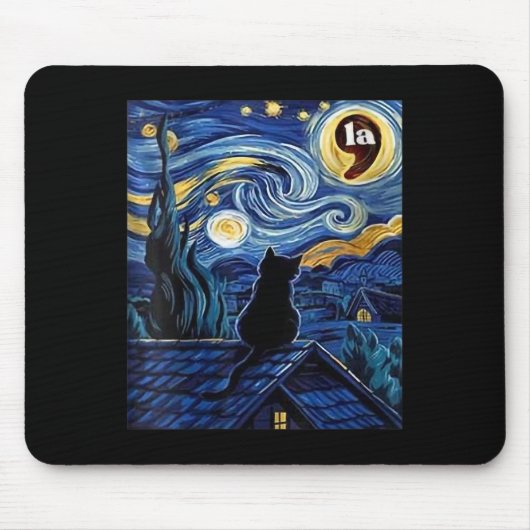 Halloween Starry Night Black Cat Comma La K Mousepad (Vorne)