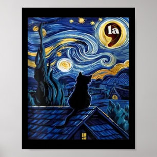 Halloween Starry Night Black Cat Comma La K Poster
