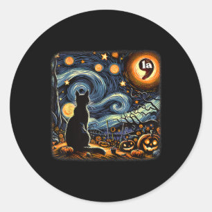 Halloween Starry Night Black Cat Comma La Kamala 1 Runder Aufkleber
