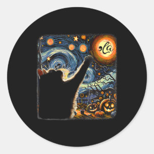 Halloween Starry Night Black Cat Comma La Kamala 2 Runder Aufkleber