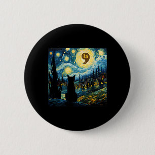Halloween Starry Night Black Cat Comma La Kamala H Button