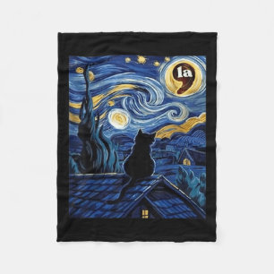 Halloween Starry Night Black Cat Comma La Kamala H Fleecedecke