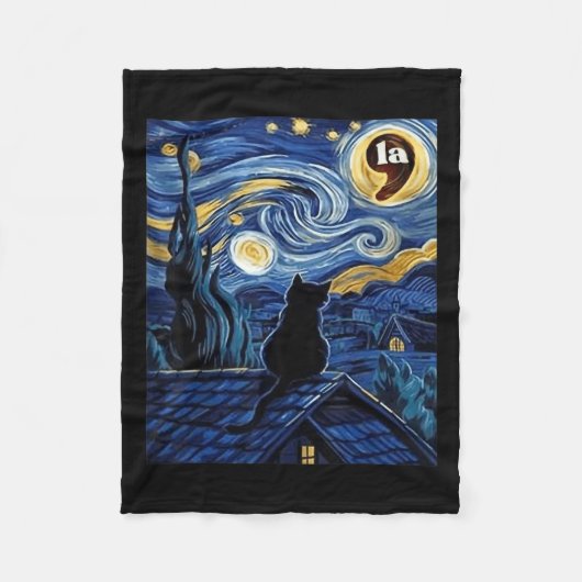 Halloween Starry Night Black Cat Comma La Kamala H Fleecedecke (Vorderseite)