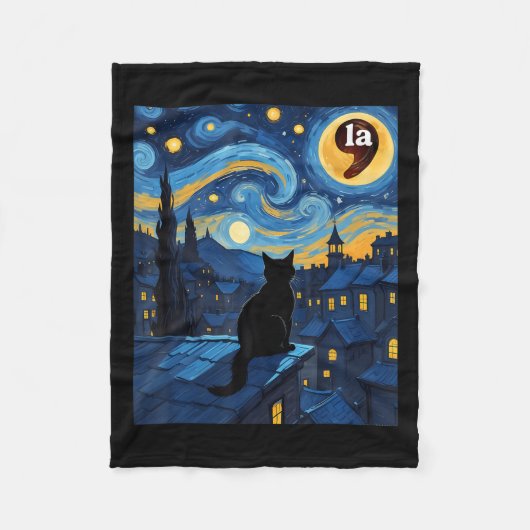 Halloween Starry Night Black Cat Comma La Kamala H Fleecedecke (Vorderseite)