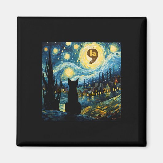 Halloween Starry Night Black Cat Comma La Kamala H Magnet (Vorne)