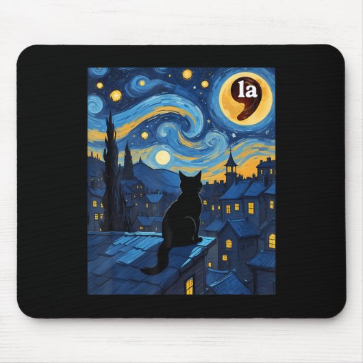 Halloween Starry Night Black Cat Comma La Kamala H Mousepad (Vorne)
