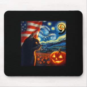 Halloween Starry Night Black Cat Comma La Kamala H Mousepad