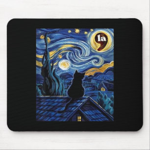 Halloween Starry Night Black Cat Comma La Kamala H Mousepad