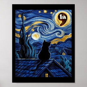 Halloween Starry Night Black Cat Comma La Kamala H Poster