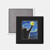 Halloween Starry Night Black Cat Comma La Kamala Magnet (Vorderseite/Rückseite)