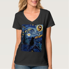 Halloween Starry Night Black Cat Comma La Kamala T-Shirt