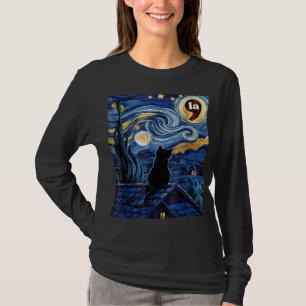 Halloween Starry Night Black Cat Comma La Kamala T-Shirt