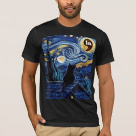 Halloween Starry Night Black Cat Comma La Kamala T-Shirt