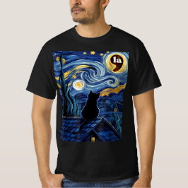 Halloween Starry Night Black Cat Comma La Kamala T-Shirt