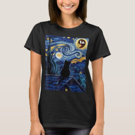 Halloween Starry Night Black Cat Comma La Kamala T-Shirt