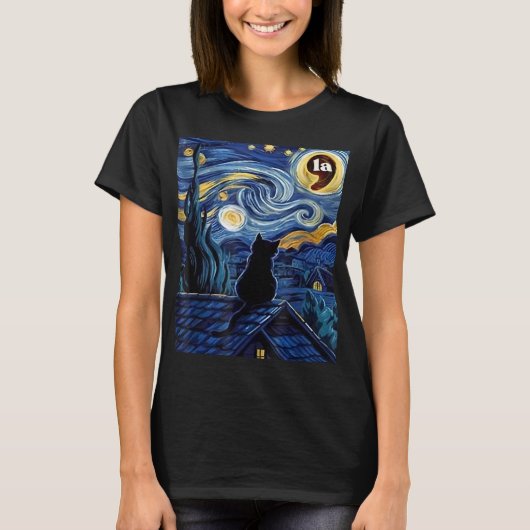 Halloween Starry Night Black Cat Comma La Kamala T-Shirt (Vorderseite)