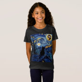 Halloween Starry Night Black Cat Comma La Kamala T-Shirt (Vorne ganz)