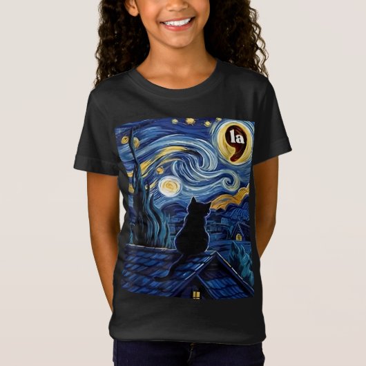 Halloween Starry Night Black Cat Comma La Kamala T-Shirt (Vorderseite)