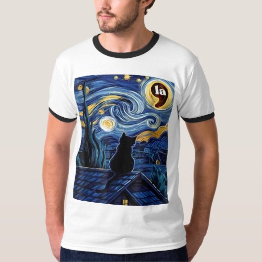 Halloween Starry Night Black Cat Comma La Kamala T-Shirt (Vorderseite)